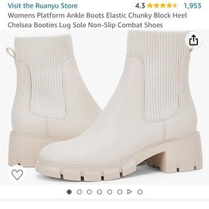 Ribbed Elastic Ankle Platform Combat Boots in Cream
